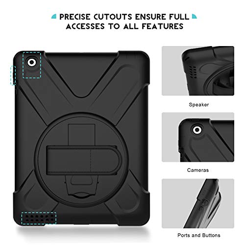 ProCase Bumper con Correa Hombro iPad 2 3 4, Carcasa Rugosa con Soporte Rotativo Asa de Mano, Funda Robusta Antichoque para iPad 2 / iPad 3.ª / iPad 4.ª Generación –Negro