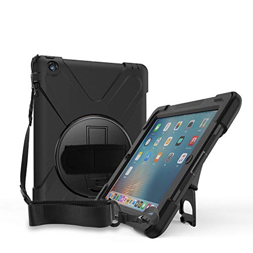 ProCase Bumper con Correa Hombro iPad 2 3 4, Carcasa Rugosa con Soporte Rotativo Asa de Mano, Funda Robusta Antichoque para iPad 2 / iPad 3.ª / iPad 4.ª Generación –Negro