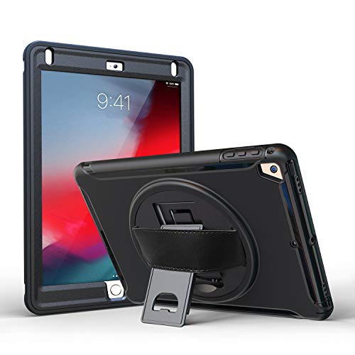 ProCase Bumper para iPad 9.7 6.ª 2018/5.ª 2017/iPad Pro 9.7/iPad Air/Air 2, Carcasa Rugosa con Soporte Rotativo Asa de Mano, Funda Robusta Antichoque para iPad 9,7" –Negro
