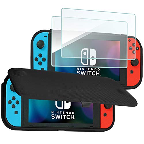 ProCase Funda para Nintendo Switch con 2 Protectores de Pantalla de Vidrio Templado, Carcasa Protectora Magnéticamente Desmontable Front Cover para Nintendo Switch 2017 –Negro