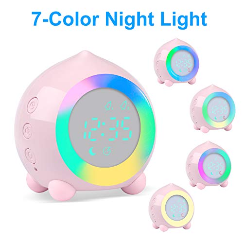 PROKING Reloj Despertador Infantil Digital, Despertador Digital Simulador de Amanecer Despertador para Niñas Niños con Luces Colores y Lámpara de Luz Nocturna Despertador Silencioso (Rosa)