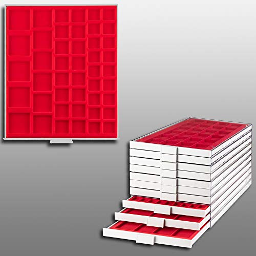 Prophila Caja de Monedas Gris 45 divisiones angulares en 3 tamaños Diferentes, Inserto Rojo