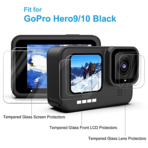 Protector de Pantalla para GoPro Hero 10/Hero 9 Black [6 Piezas],Protectores Pantalla de Vidrio Templado Ultra Claro y Lente y Pantalla Frontal LCD para GoPro 10/GoPro 9 Black, Cada 2 Piezas