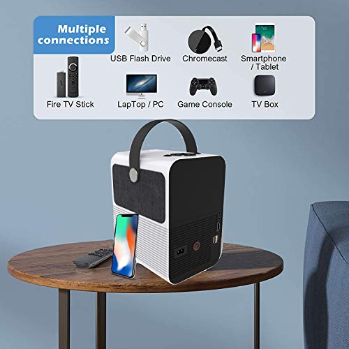 Proyector 4K, Proyector Portátil, 6000 Lúmenes, Soporta 1080p Full HD, Cine en Casa 300", Dolby Digital AC3, Keystone 4D, 90000 Horas, Compatible con PS5/PS4/PC/XBOX, Zoom Digital