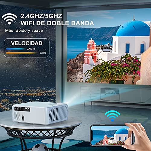 Proyector 5G WiFi Bluetooth, 9500 Lúmenes TOPTRO Proyector 4K Soporte, Proyector WiFi Full HD 1080P Nativo, Soporte Corrección de 4 Puntos y 4 Lados, Zoom, Proyector Portatil para Movil TV Stick PS5