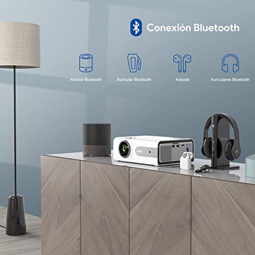 Proyector Bluetooth,YABER V3 6000 Lúmenes Mini Proyector Portátil Full HD 1080P Soporta, Proyector 720P Cine en Casa 80000 Horas, Función de Zoom, para PS4, TV Stick iPad Altavoz/Auricular Bluetooth