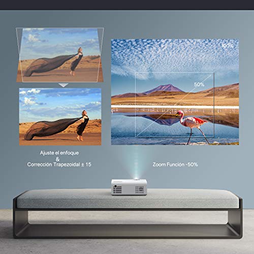 Proyector Bluetooth,YABER V3 6000 Lúmenes Mini Proyector Portátil Full HD 1080P Soporta, Proyector 720P Cine en Casa 80000 Horas, Función de Zoom, para PS4, TV Stick iPad Altavoz/Auricular Bluetooth
