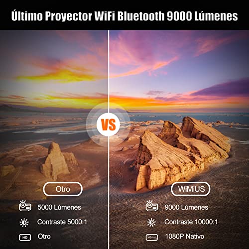 Proyector WiFi Bluetooth Full HD 1080P 4K Soporte, 9000 Lúmenes WiMiUS Proyector 5G WiFi Bluetooth 1080P Nativo Ajuste Digital 4P/4D Función Zoom Proyector WiFi Cine en Casa Para PPT,PS5,TV Stick,etc.