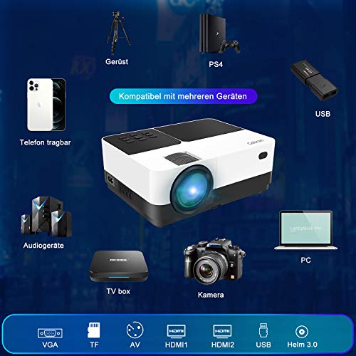 Proyector WiFi Soporta 1080P Full HD 6500 lúmenes, Proyector Portátil, Mini proyector Video，Proyector LED de Cine en casa,Duplicar Pantalla paraAndroid/iPhone/iPad,HDMI/USB/VGA/AV/SD /PPT