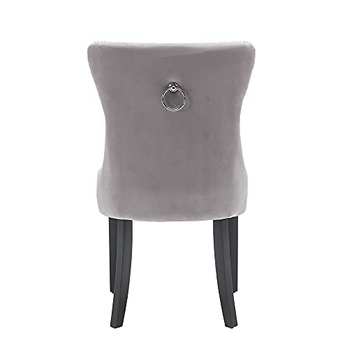 PS Global Juego de 2 sillas de comedor de terciopelo para dama, botón profundo con golpeador cromado, tachuelas cromadas, fácil montaje, hecho a mano, terciopelo de felpa (gris claro)