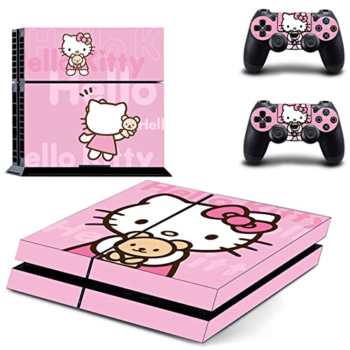 PS4 Skin Para Console Y Controller De 46 North Design, Misma Calidad Que La Decal Para Coche, Rosa Color Suave Oso Marrón Rosa Lindo Gato Animal Blanco, Alta Calidad, Duraderas, Fabricadas En Canadá