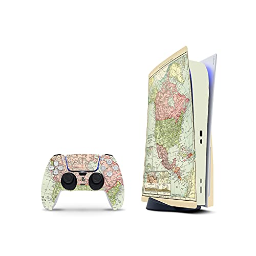 PS5 Skin Console Controllers De 46 North Design, 3M Technology Calidad Que Calcomanías Coche, Mapa del mundo Green Earth Science Geology, Duradera, Compatible Con PS5 W/Disk, Fabricado En Canadá