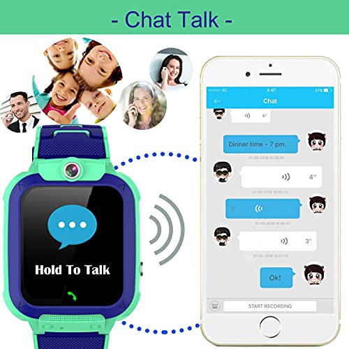 PTHTECHUS GPS Niños Impermeable Smartwatch, Reloj Inteligente Telefono con GPS Rastreador Conversación Bidireccional Llamada por Voz Chat SOS Cámara Despertador Juego para Niños Niña 3-12 Años,Azul