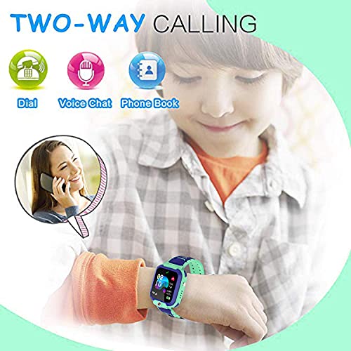 PTHTECHUS GPS Niños Impermeable Smartwatch, Reloj Inteligente Telefono con GPS Rastreador Conversación Bidireccional Llamada por Voz Chat SOS Cámara Despertador Juego para Niños Niña 3-12 Años,Azul
