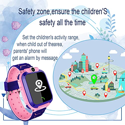 PTHTECHUS Niños Smartwatch , Reloj inteligente Phone con LBS Tracker SOS Chat de voz Cámara Despertador Juego Cálculo para Regalos Estudiantes Compatible con iOS Android (02-LBS SOS Rosa)