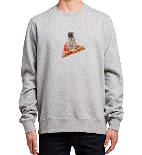 Pug On Pizza Flying Random Funny_MRZ1236 Cuello redondo 100% algodón para hombres y mujeres, suéter de verano, regalo, casual unisex - gris - X-Large