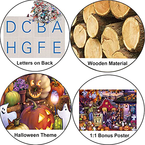 Puzzle 1000 Piezas, Halloween Puzzle Madera Adultos con Letras de Partición en la Parte Posterior, 75 x 50 cm Puzzles Regalos para Halloween, Cumpleaños, Navidad