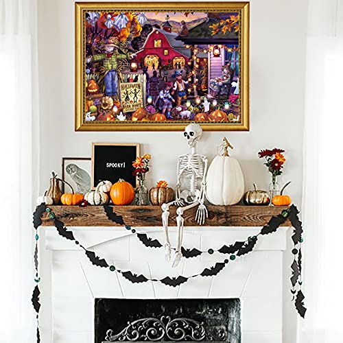 Puzzle 1000 Piezas, Halloween Puzzle Madera Adultos con Letras de Partición en la Parte Posterior, 75 x 50 cm Puzzles Regalos para Halloween, Cumpleaños, Navidad