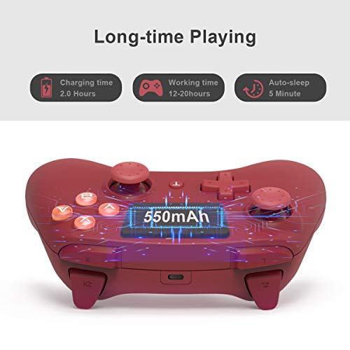 PXN 9607X Mando para Nintendo Switch, Controlador Pro Inalámbrico con 6-Axis Gyrosko / Doble Shock / Función Turbo y NFC para Amiibo, Controller para Switch y Switch Lite / OLED -Rojo