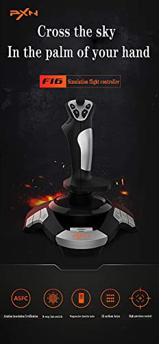 PXN F16 Joystick de vuelo con cable con función de vibración, 12 botones programables, control de 4 ejes, compatible con Windows XP / Vista / 7/8/10