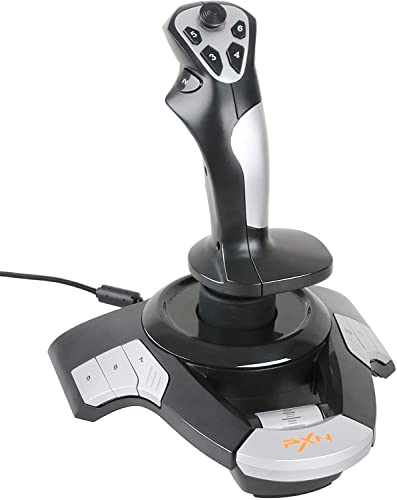 PXN F16 Joystick de vuelo con cable con función de vibración, 12 botones programables, control de 4 ejes, compatible con Windows XP / Vista / 7/8/10