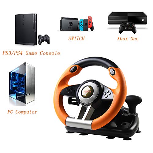 PXN V3 Volante de Carreras con Pedales Ajustables, 180 ° USB Universal Volante de Juego para PC, PS3, PS4, Xbox One, Nintendo Switch, Xbox series X|S - Naranja