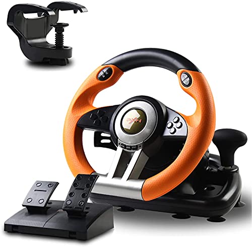 PXN V3 Volante de Carreras con Pedales Ajustables, 180 ° USB Universal Volante de Juego para PC, PS3, PS4, Xbox One, Nintendo Switch, Xbox series X|S - Naranja