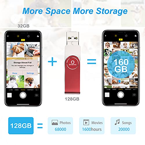 Qarfee Memoria USB 128 GB para Phone 4 en 1 Pendrive Flash Drive USB 3.0 Memoria Externa para iOS Android OTG Computadoras Laptops Tipo C Smartphone(128GB, Red)