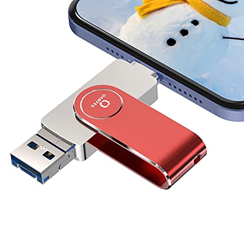 Qarfee Memoria USB 128 GB para Phone 4 en 1 Pendrive Flash Drive USB 3.0 Memoria Externa para iOS Android OTG Computadoras Laptops Tipo C Smartphone(128GB, Red)