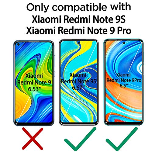 QHOHQ 2 Piezas Protector de Pantalla para Xiaomi Redmi Note 9S/Note 9 Pro/Poco M2 Pro con 2 Piezas Protector de Lente de Cámara, Cristal Templado Membrana, [9H Dureza] - HD - [Anti-Arañazos]
