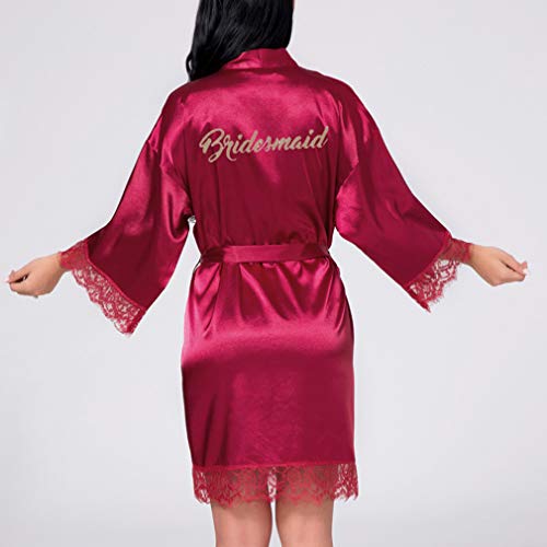 qiansu Kimono de Mujer para Boda de Dama de Honor de Novia con Brillo de Oro Banquete de Boda de Damas de Honor con Borde de Encaje