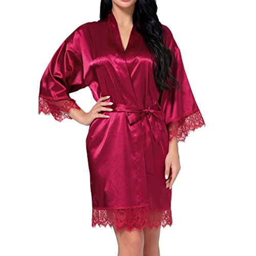 qiansu Kimono de Mujer para Boda de Dama de Honor de Novia con Brillo de Oro Banquete de Boda de Damas de Honor con Borde de Encaje