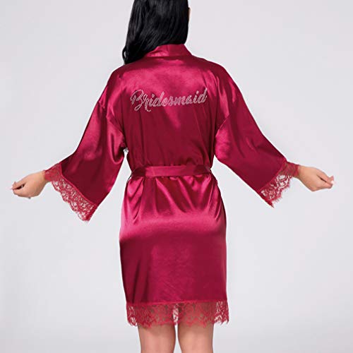 qiansu Satén de imitación de Seda Boda Novia Vestidos de Dama de Honor Bata Nupcial Kimono Batas de baño, Novia Dama de Honor Gráfico en la Parte Posterior