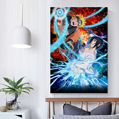 QINGF Naruto Naruto Vs Sasuke Anime Poster Pintura decorativa Lienzo Arte de la pared Carteles Salón Pintura Dormitorio 30 x 45 cm