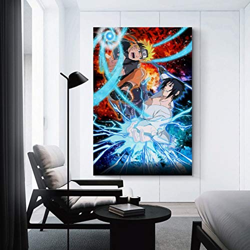 QINGF Naruto Naruto Vs Sasuke Anime Poster Pintura decorativa Lienzo Arte de la pared Carteles Salón Pintura Dormitorio 30 x 45 cm