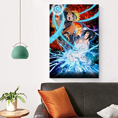QINGF Naruto Naruto Vs Sasuke Anime Poster Pintura decorativa Lienzo Arte de la pared Carteles Salón Pintura Dormitorio 30 x 45 cm