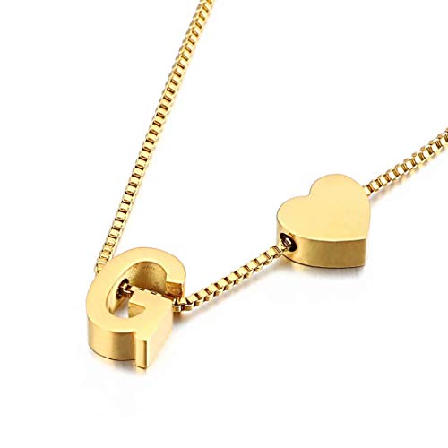 Qings Collar con Colgante de corazón Letra G Chapado en Oro Moda Amor Personalidad Combinación Alfabeto A-Z Regalo de cumpleaños para Mujeres y niñas