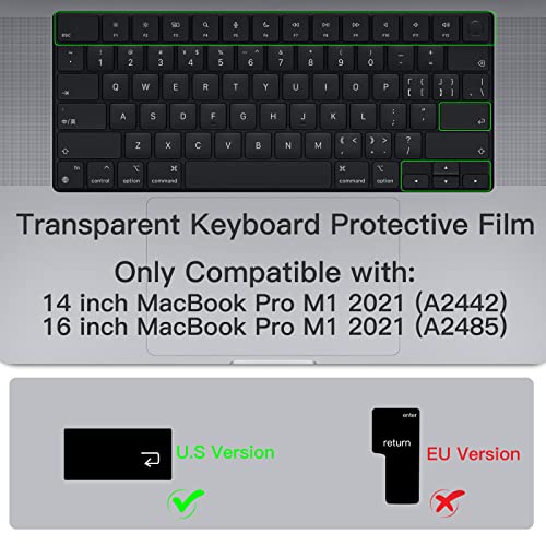 Qoosea Ultrafina Cubierta del Teclado Compatible con MacBook Pro M1 2021 (14 Inches / 16 Inches) (A2442 / A2485) con Touch ID TPU Suave Funda para Teclado Diseño de U.S Transparente