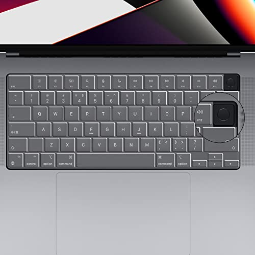 Qoosea Ultrafina Cubierta del Teclado Compatible con MacBook Pro M1 2021 (14 Inches / 16 Inches) (A2442 / A2485) con Touch ID TPU Suave Funda para Teclado Diseño de U.S Transparente