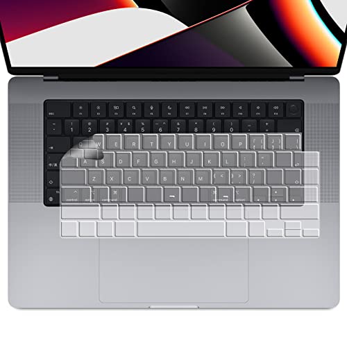 Qoosea Ultrafina Cubierta del Teclado Compatible con MacBook Pro M1 2021 (14 Inches / 16 Inches) (A2442 / A2485) con Touch ID TPU Suave Funda para Teclado Diseño de U.S Transparente