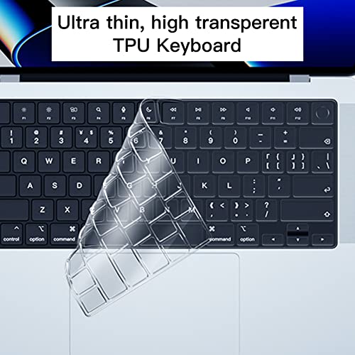 Qoosea Ultrafina Cubierta del Teclado Compatible con MacBook Pro M1 2021 (14 Inches / 16 Inches) (A2442 / A2485) con Touch ID TPU Suave Funda para Teclado Diseño de U.S Transparente