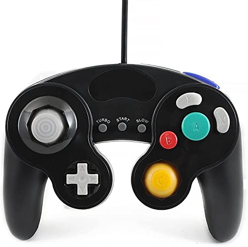 QUMOX Controlador Mando de Juego con Cable clásico Joypad Gamepad para gc y Wii, Negro (función Turbo Lenta)