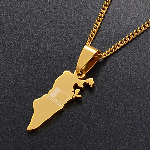 QWKLNRA Collar para Mujer,Mapa del Reino De Bahrein De Tamaño Pequeño con Colgante De Color Dorado con Bandera Y Amp; Collares De Cadena Fina para Mujer, Regalo De Joyería, 60 Cm