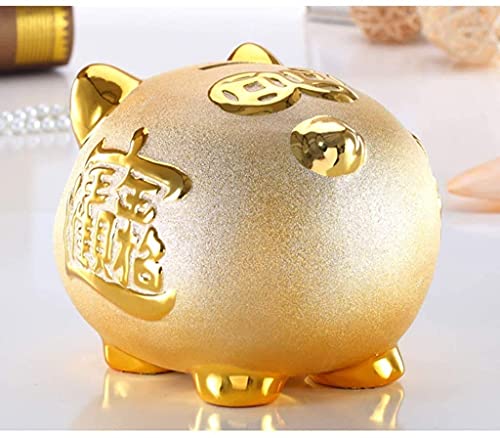 QZH Cajas de Dinero de Dibujos Animados de cerámica Creativas Doradas para Regalo Hucha Retro para niños Tanque de Monedas Ahorro de Dinero decoración del hogar