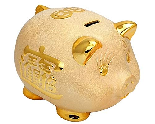 QZH Cajas de Dinero de Dibujos Animados de cerámica Creativas Doradas para Regalo Hucha Retro para niños Tanque de Monedas Ahorro de Dinero decoración del hogar