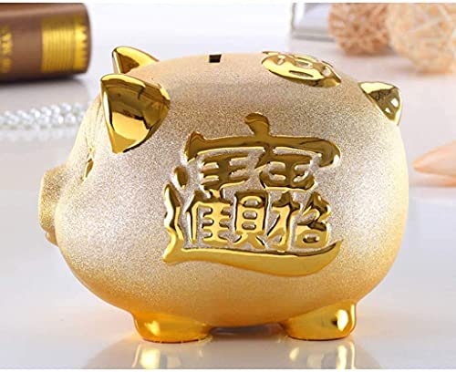 QZH Cajas de Dinero de Dibujos Animados de cerámica Creativas Doradas para Regalo Hucha Retro para niños Tanque de Monedas Ahorro de Dinero decoración del hogar