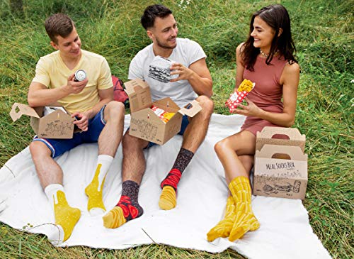 Rainbow Socks - Hombre Mujer Calcetines Meal Socks Box Regalo - 5 Pares - Burger Patatas Fritas Cerveza - Talla 41-46