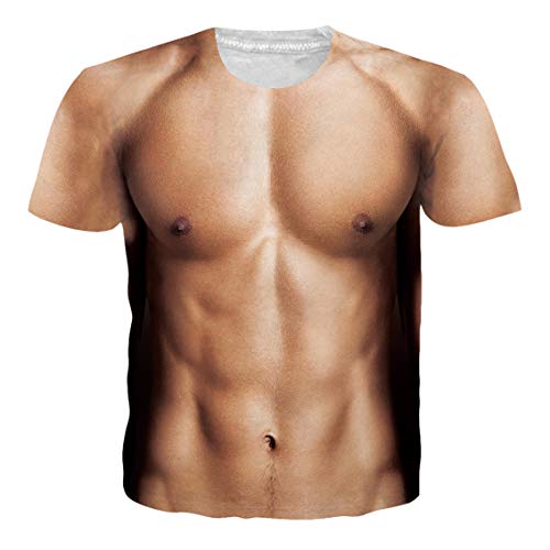 RAISEVERN Camiseta para Hombre Camiseta de Manga Corta con Estampado Muscular 3D Camiseta con Estampado de Cuerpo Divertido para Hombre