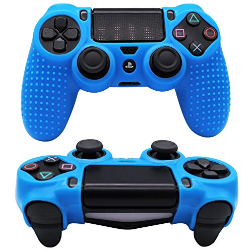 RALAN, PS4 - Controlador de piel de silicona para PS4, compatible con PS4, PS4 Slim/PS4 Pro Controller (negro) Pro Grip para pulgar x 8, Cat + Skull Cap Cover Grip x 2) (rojo + azul)