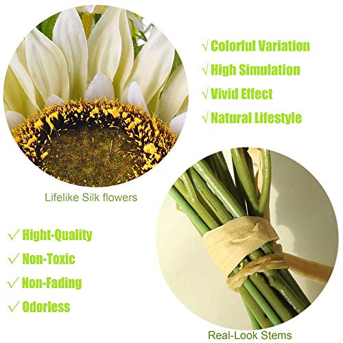 Ramo de girasoles artificiales cn-Knight, 2 unidades de 18 pulgadas, ramos de boda para novia, dama de honor, decoración del hogar, centro de mesa, recepción de baby shower (blanco)